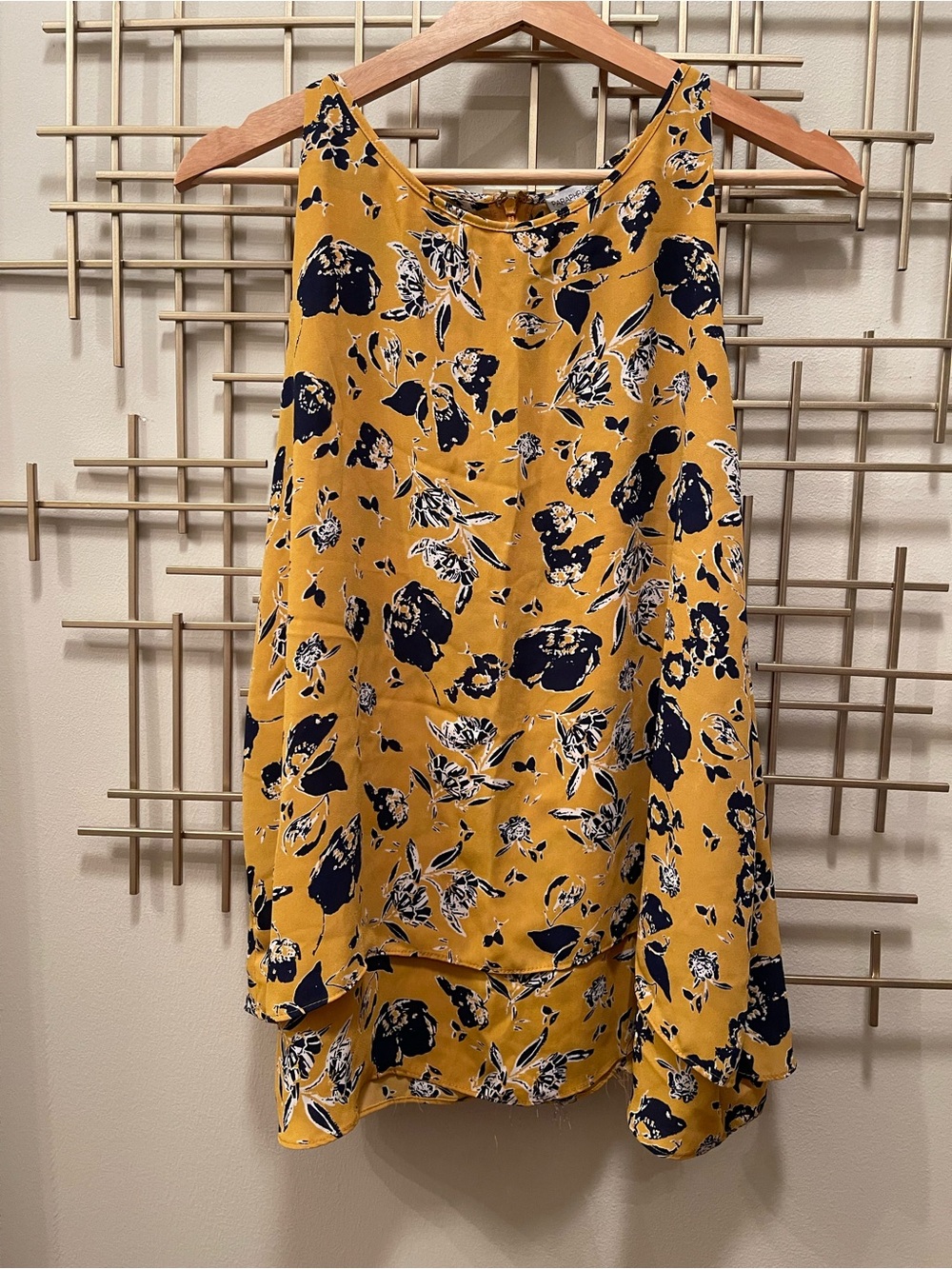 Paraphrase Mustard Yellow Floral Top with Navy Accents
